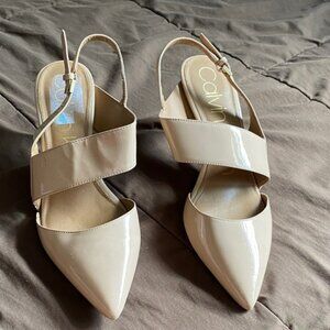 Calvin Klein Beige Patent Slingback Heels